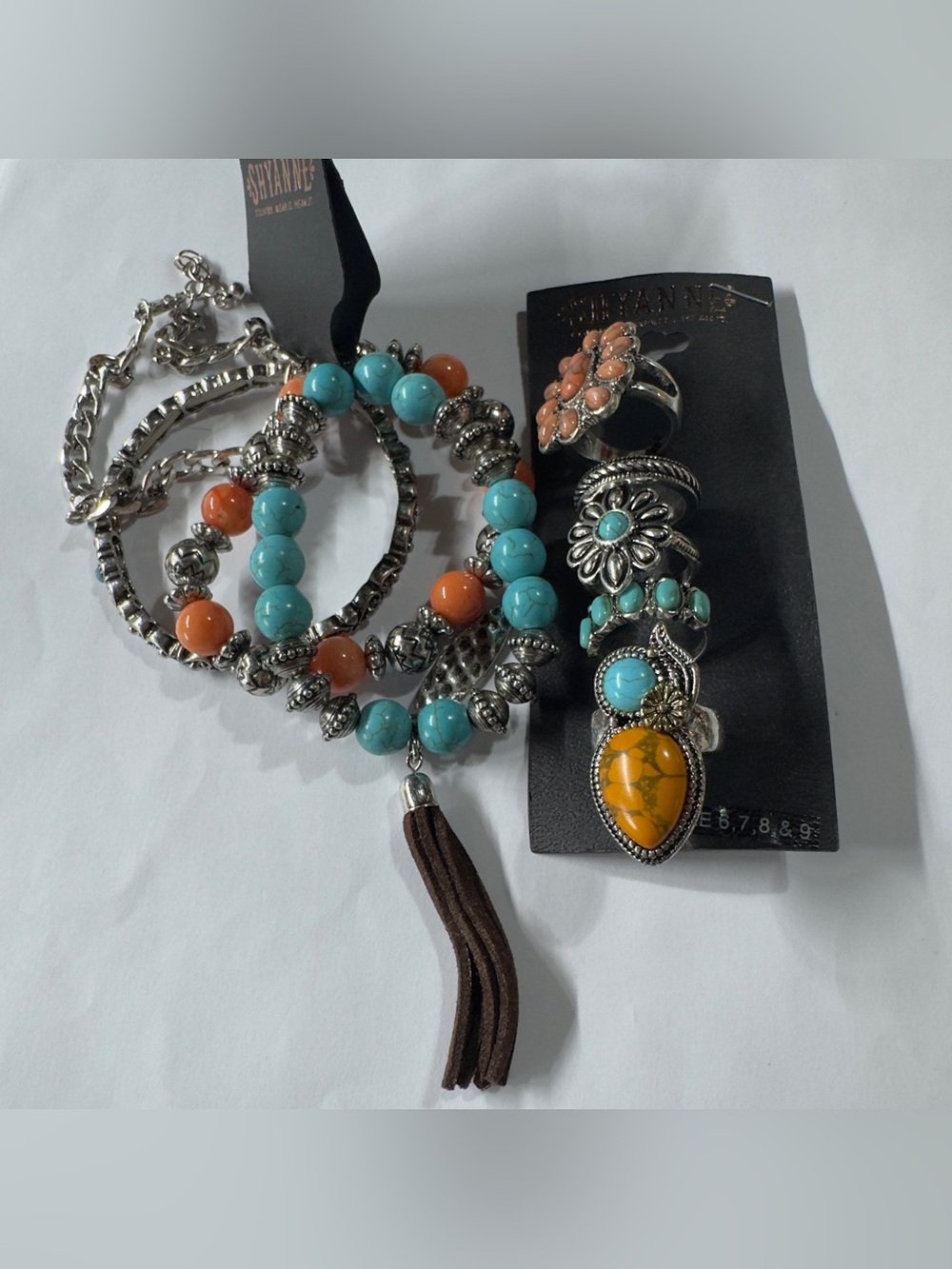 Shyanne Turquoise, Coral & Yellow Beaded Bracelet Set with Silver Accents